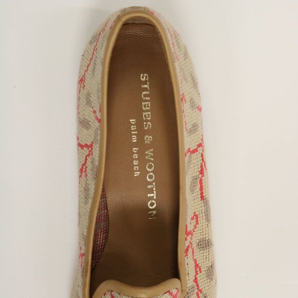 NEW Stubbs & Wootton Size 7 Needlepoint Slipper In Tan, Taupe and Red - Picture 9 of 10